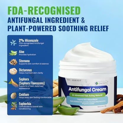 CHARMPOO Antimykotische Creme mit 2% Miconazol gegen Juckreiz, Fußpilz und Ringelflechte – Schnell einziehende Creme für Füße, Leisten und Körperfalten, 100 g