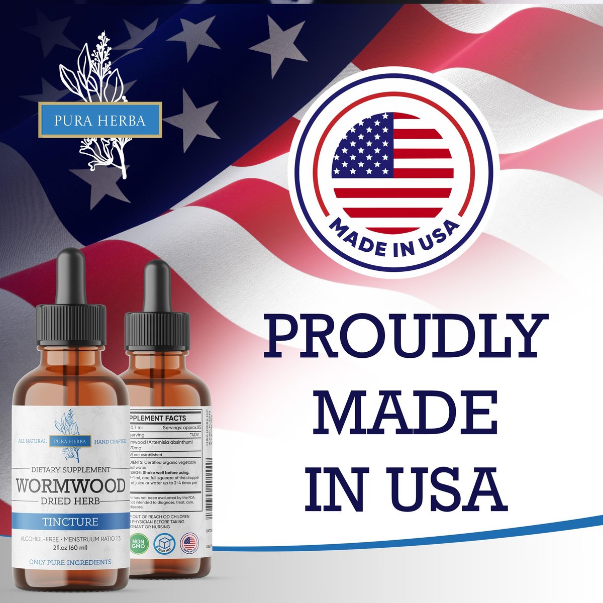 Wermut Bio-Tinktur – Kräuterergänzung für Verdauungsgesundheit und Darmunterstützung – Natürliche Reinigung – Alkoholfrei, Hergestellt in den USA, 60 ml