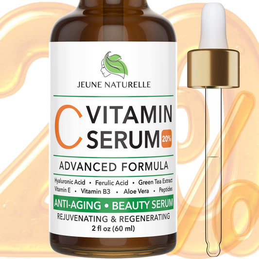 All Natural Pure 20% Vitamin C Serum + 6 Aktive Booster für dunkle Flecken, Falten, Aufhellung, Feuchtigkeit, ebenmäßigen Teint, gesunden Glanz mit Niacinamid, Hyaluronsäure, Ferulinsäure, Vitamin E