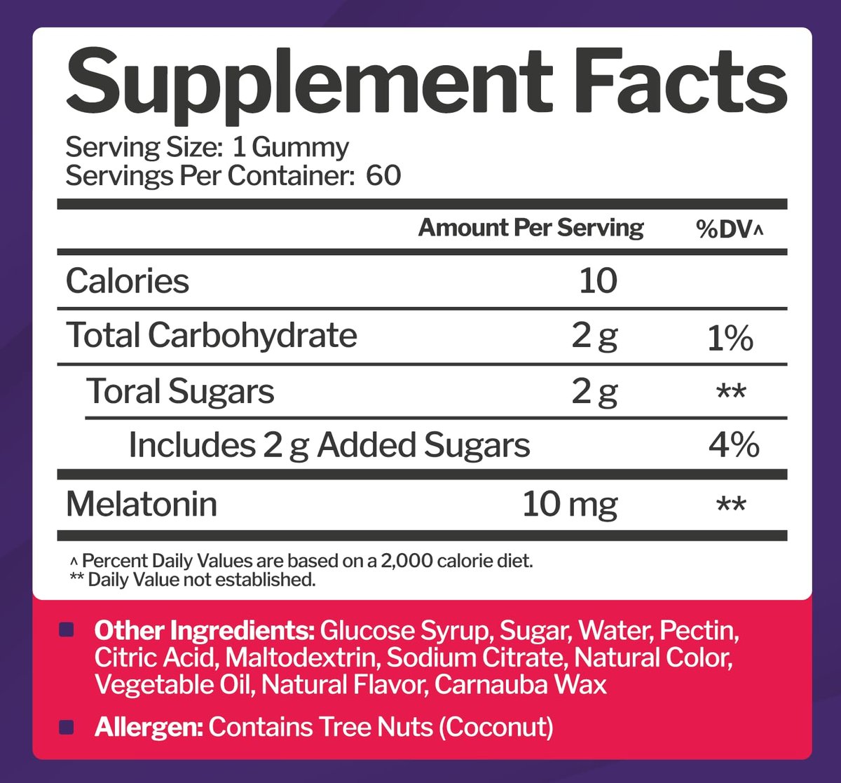 Just Nutrients Melatonin 10mg Gummis – Hochdosierte Schlafhilfe für Erwachsene mit 10mg Melatonin pro Gummi (60 Portionen) – Glutenfrei, Nicht-GVO, Vegetarisch, Leckerer Mixbeerengeschmack – 60 Stück