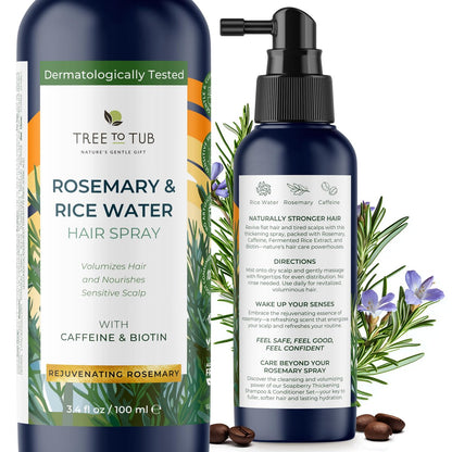 Tree To Tub Rosmarin-Wasserspray für Haarwachstum – Fermentiertes Reiswasser für Haarwachstum, natürliches Rosmarin-Haarspray & pflegende Kopfhautpflege
