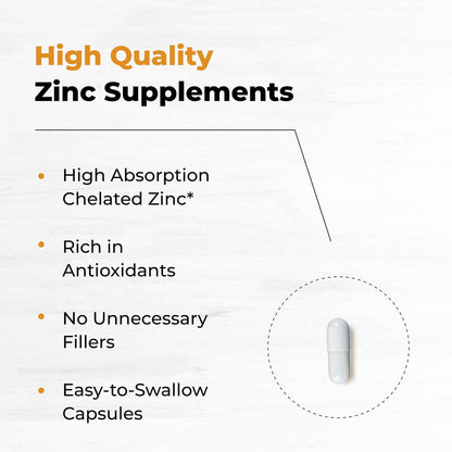 Zink 50 mg Kapseln für Männer und Frauen, 60 Stück | Hoch absorbierbares Zinkpräparat zur Unterstützung des Immunsystems | Zink 50 mg Mono-Methionin-Chelat-Komplex | Hilft bei Hautgesundheit und allgemeiner Immunität