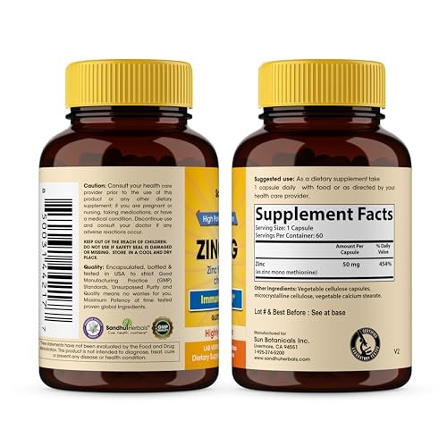 Zink 50 mg Kapseln für Männer und Frauen, 60 Stück | Hoch absorbierbares Zinkpräparat zur Unterstützung des Immunsystems | Zink 50 mg Mono-Methionin-Chelat-Komplex | Hilft bei Hautgesundheit und allgemeiner Immunität