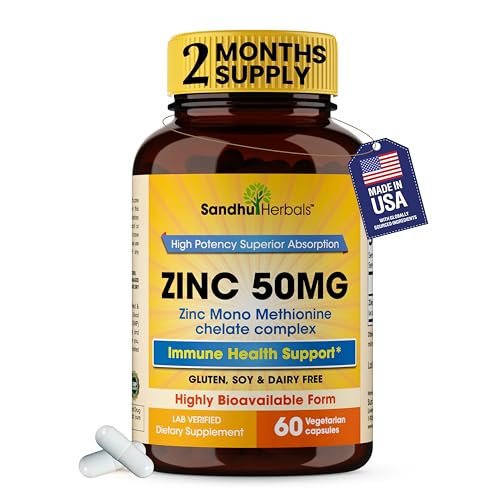 Zink 50 mg Kapseln für Männer und Frauen, 60 Stück | Hoch absorbierbares Zinkpräparat zur Unterstützung des Immunsystems | Zink 50 mg Mono-Methionin-Chelat-Komplex | Hilft bei Hautgesundheit und allgemeiner Immunität