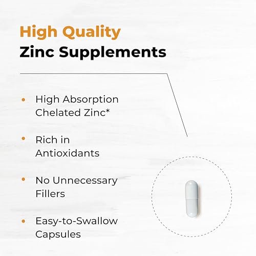 Zink 50 mg Kapseln für Männer und Frauen, 60 Stück | Hoch absorbierbares Zinkpräparat zur Unterstützung des Immunsystems | Zink 50 mg Mono-Methionin-Chelat-Komplex | Hilft bei Hautgesundheit und allgemeiner Immunität