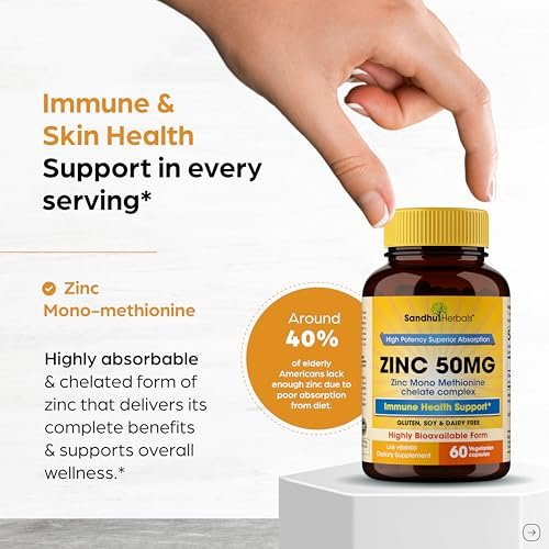 Zink 50 mg Kapseln für Männer und Frauen, 60 Stück | Hoch absorbierbares Zinkpräparat zur Unterstützung des Immunsystems | Zink 50 mg Mono-Methionin-Chelat-Komplex | Hilft bei Hautgesundheit und allgemeiner Immunität