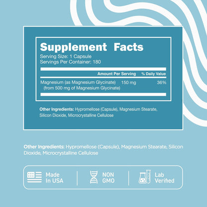 Vital Vitamins Magnesium Glycinat 500 mg – Hochdosiert & Optimal Bioverfügbar – Fördert Entspannung, Ruhe & Erholsamen Schlaf – Reines Magnesium für Männer & Frauen – 180 Kapseln, Vegan, Ohne Gentechnik