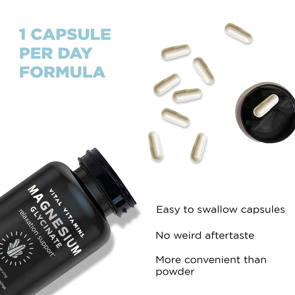 Vital Vitamins Magnesium Glycinat 500 mg – Hochdosiert & Optimal Bioverfügbar – Fördert Entspannung, Ruhe & Erholsamen Schlaf – Reines Magnesium für Männer & Frauen – 180 Kapseln, Vegan, Ohne Gentechnik