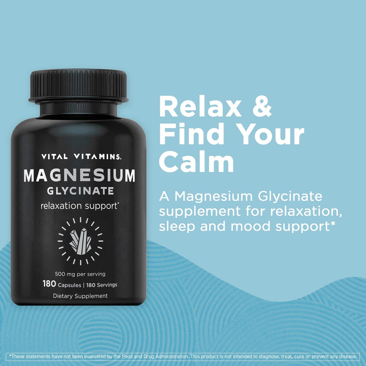 Vital Vitamins Magnesium Glycinat 500 mg – Hochdosiert & Optimal Bioverfügbar – Fördert Entspannung, Ruhe & Erholsamen Schlaf – Reines Magnesium für Männer & Frauen – 180 Kapseln, Vegan, Ohne Gentechnik