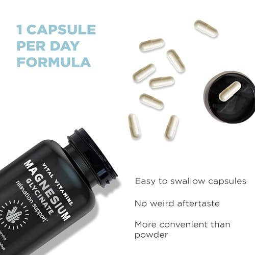 Vital Vitamins Magnesium Glycinat 500 mg – Hochdosiert & Optimal Bioverfügbar – Fördert Entspannung, Ruhe & Erholsamen Schlaf – Reines Magnesium für Männer & Frauen – 180 Kapseln, Vegan, Ohne Gentechnik
