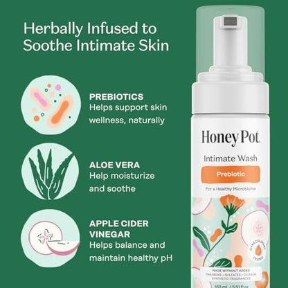 The Honey Pot Company - Präbiotische Intimwaschlotion - Kräuterinfusion - Für empfindliche Hauttypen - pH-ausgeglichene, pflanzliche Hygiene - 163 ml
