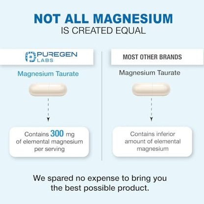 Puregen Labs Magnesium Taurat 1500 mg pro Portion – Hohe elementare Magnesiumkonzentration, 180 vegane Kapseln, chelatiert für verbesserte Absorption, Nicht-GMO, ohne Gluten und Milchprodukte