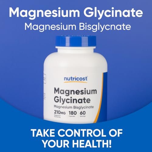 Nutricost Magnesium Glycinat Kapseln (180 Kapseln, 210 mg pro Portion) – Magnesiumglycinat für sanfte Aufnahme