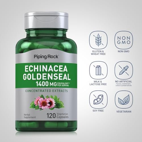 Piping Rock Echinacea Goldenseal Kapseln | 120 vegane Kapseln | Konzentrierter Extrakt | Non-GMO, glutenfrei