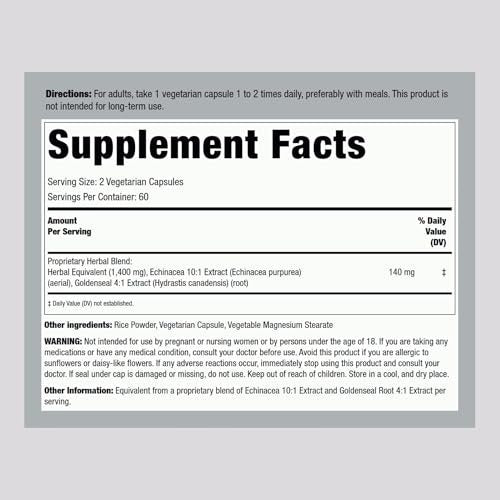 Piping Rock Echinacea Goldenseal Kapseln | 120 vegane Kapseln | Konzentrierter Extrakt | Non-GMO, glutenfrei