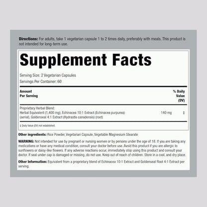 Piping Rock Echinacea Goldenseal Kapseln | 120 vegane Kapseln | Konzentrierter Extrakt | Non-GMO, glutenfrei