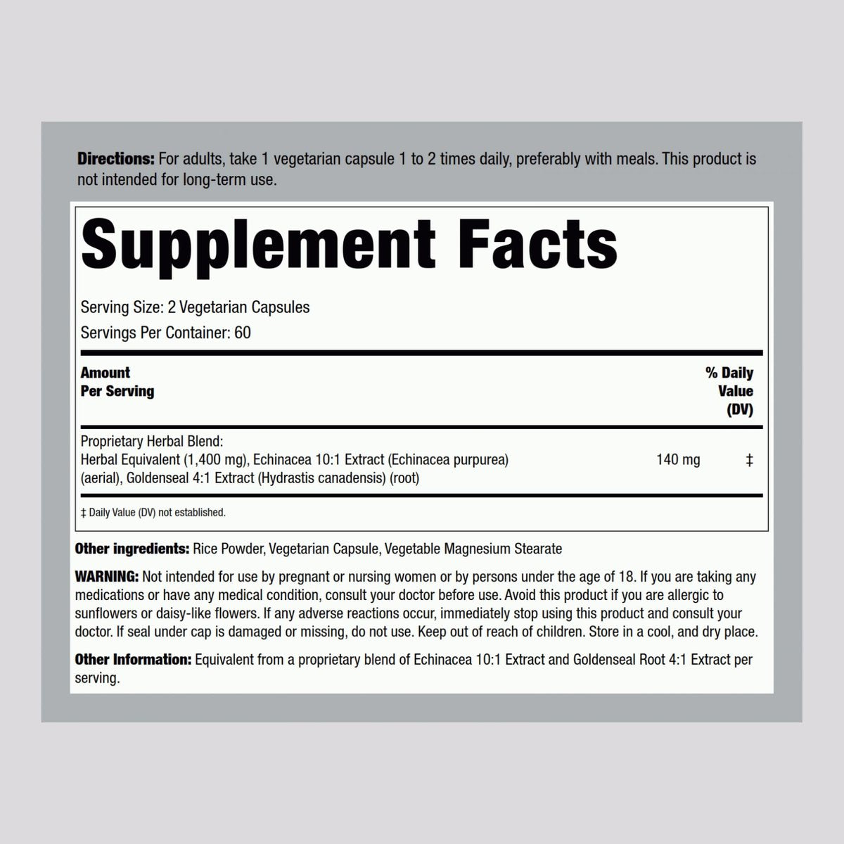 Piping Rock Echinacea Goldenseal Kapseln | 120 vegane Kapseln | Konzentrierter Extrakt | Non-GMO, glutenfrei