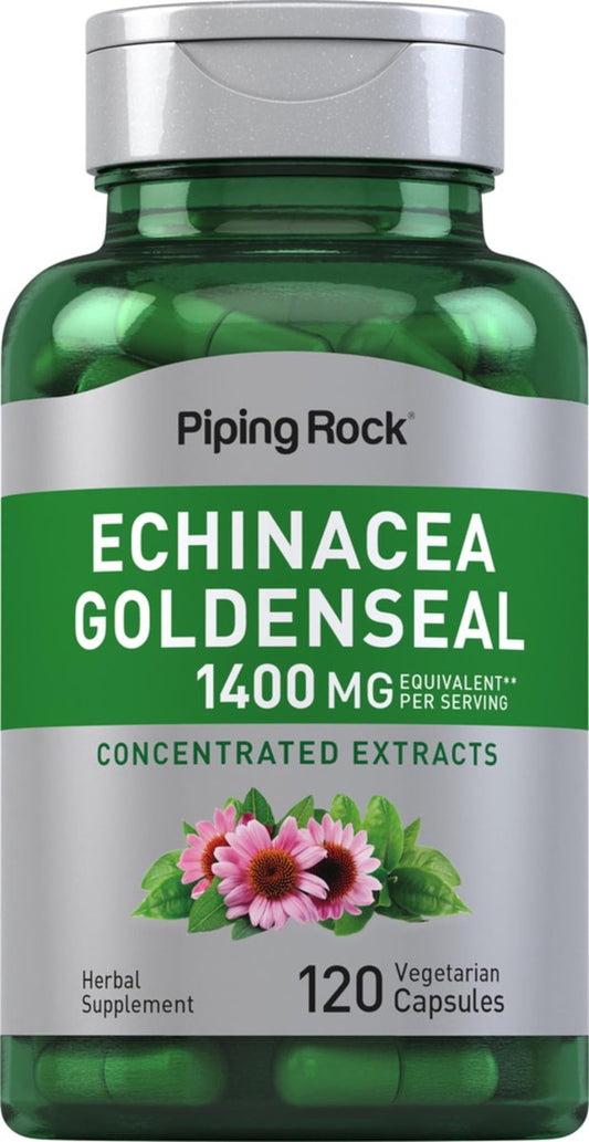 Piping Rock Echinacea Goldenseal Kapseln | 120 vegane Kapseln | Konzentrierter Extrakt | Non-GMO, glutenfrei