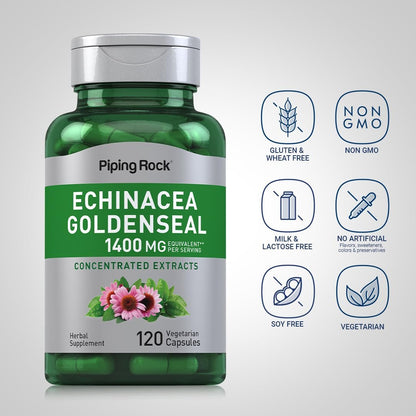 Piping Rock Echinacea Goldenseal Kapseln | 120 vegane Kapseln | Konzentrierter Extrakt | Non-GMO, glutenfrei