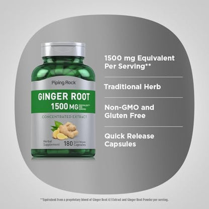 Piping Rock Ginger Root Extrakt Kapseln | 180 vegane Kapseln | Non-GMO & Glutenfrei