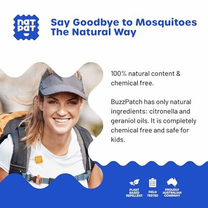 NATPAT BuzzPatch Mückenpflaster für Erwachsene – Pflanzliche Mückenpflaster, ungiftig – Die originalen Citronella-Öl-Insektenpflaster (48er Pack)