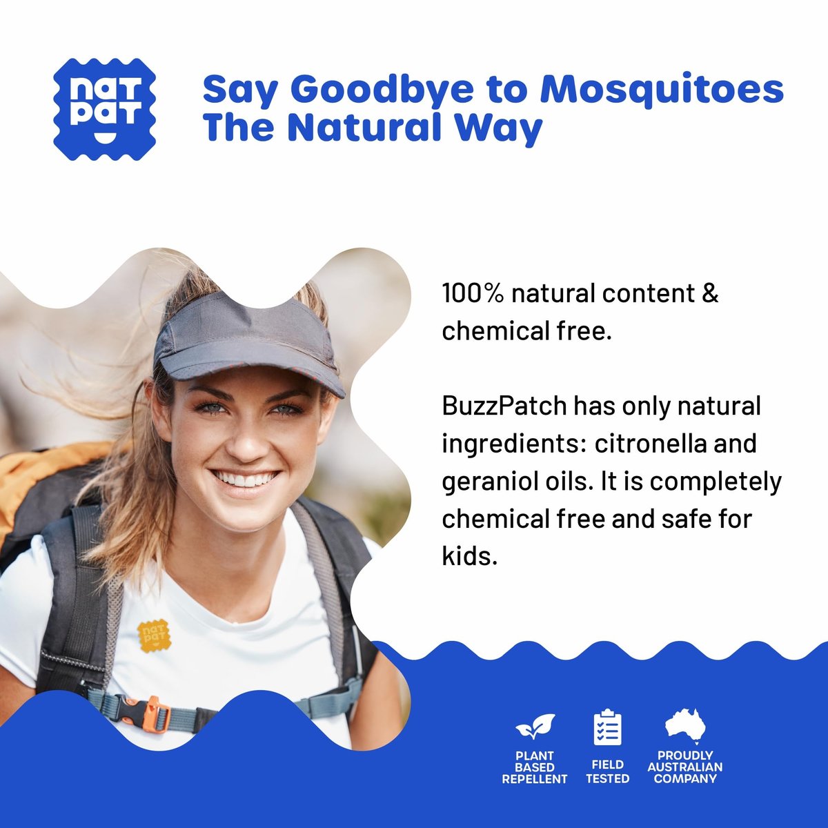 NATPAT BuzzPatch Mückenpflaster für Erwachsene – Pflanzliche Mückenpflaster, ungiftig – Die originalen Citronella-Öl-Insektenpflaster (48er Pack)