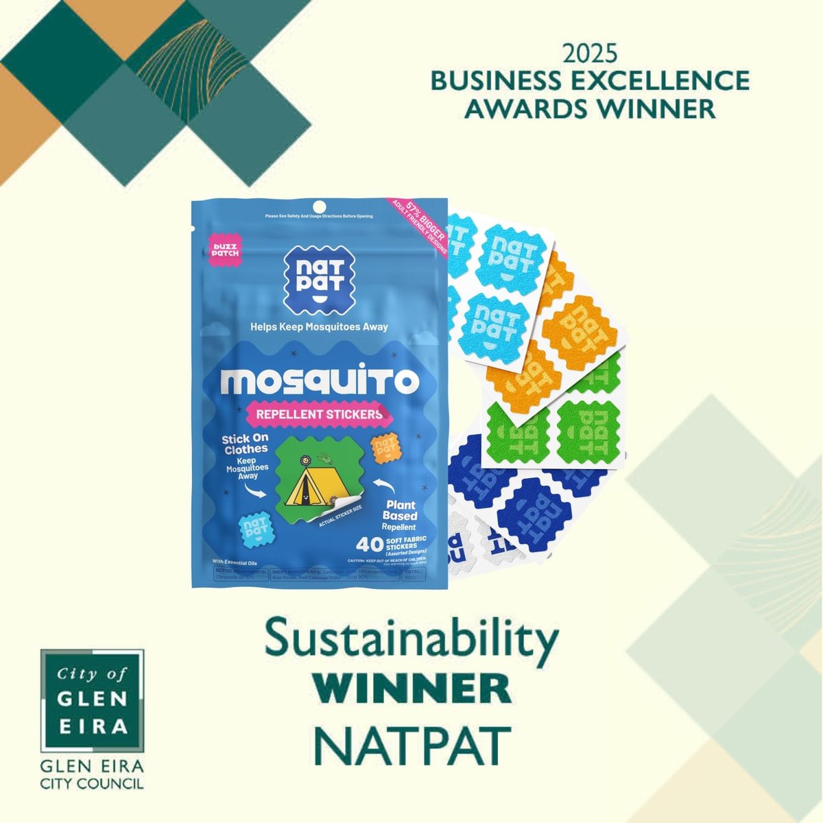 NATPAT BuzzPatch Mückenpflaster für Erwachsene – Pflanzliche Mückenpflaster, ungiftig – Die originalen Citronella-Öl-Insektenpflaster (48er Pack)