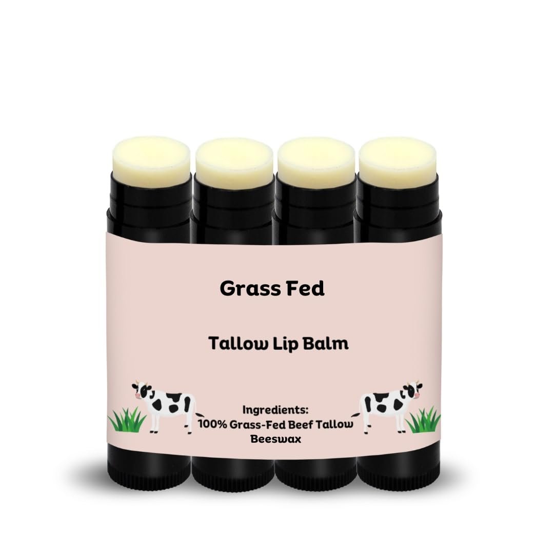 Rindertalg-Lippenbalsam 100% Grasgefüttert & Bio, Tierische Hautpflege, Carnivore Beauty, Natürlich Feuchtigkeitsspendend (4er-Pack), Schwarz