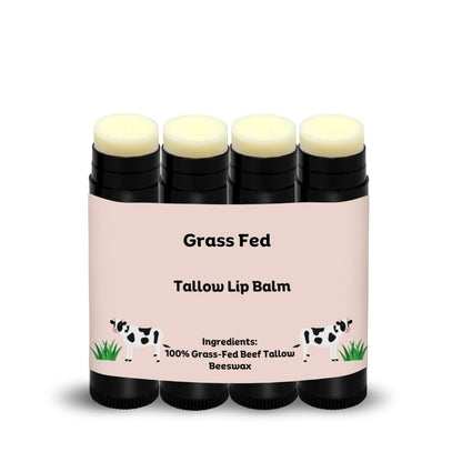 Rindertalg-Lippenbalsam 100% Grasgefüttert & Bio, Tierische Hautpflege, Carnivore Beauty, Natürlich Feuchtigkeitsspendend (4er-Pack), Schwarz
