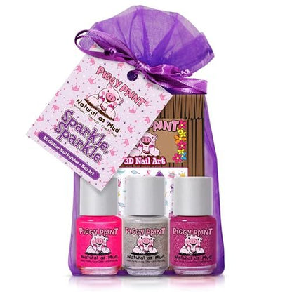 Piggy Paint | 100 % ungiftiger Nagellack für Mädchen | Sicher, tierversuchsfrei, vegan & geruchsarm für Kinder | Sparkle, Sparkle! (Geschenkset)