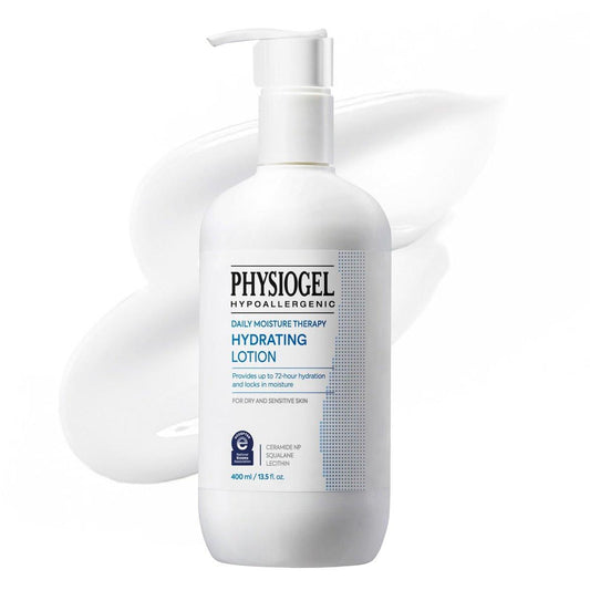 Physiogel Daily Moisture Therapy Feuchtigkeitslotion – Körper- und Gesichtscreme mit Ceramiden für trockene und empfindliche Haut, 24 Stunden Feuchtigkeit, 400 ml
