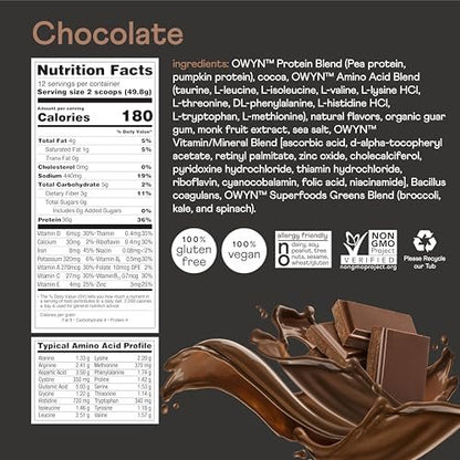 OWYN Pro Elite High Protein Pulver – 30g veganes Protein, Schokolade, 12 Portionen (1,32 Pfund)