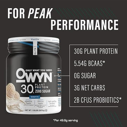 OWYN Only What You Need Pro Elite High Protein Powder – 30g veganes Protein, Vanille, 12 Portionen (1,32 Pfund)