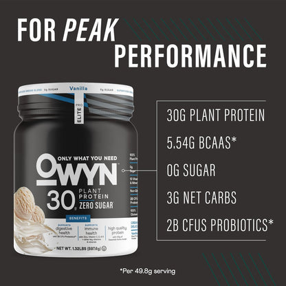 OWYN Only What You Need Pro Elite High Protein Powder – 30g veganes Protein, Vanille, 12 Portionen (1,32 Pfund)