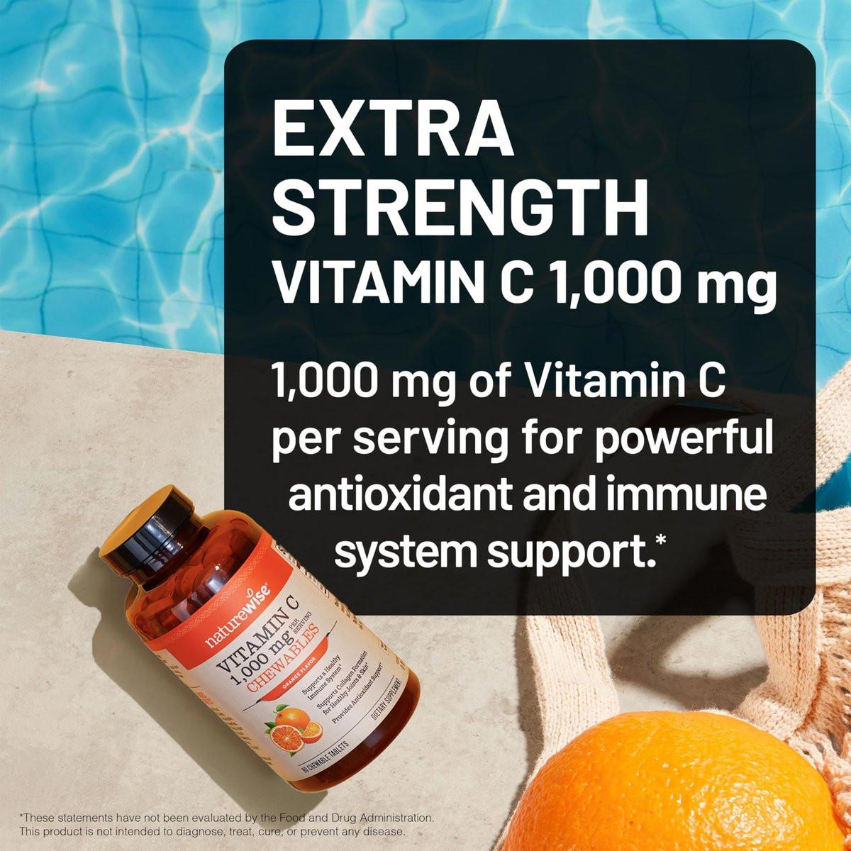NatureWise Extra Starkes Vitamin C Kautabletten 1000 mg für Erwachsene - Natürlicher Orangen-Geschmack - Immunsystem & Antioxidantien Unterstützung - Non-GMO, Vegan & Zuckerfrei - 90 Kautabletten [45-Tage-Vorrat]