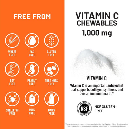 NatureWise Extra Starkes Vitamin C Kautabletten 1000 mg für Erwachsene - Natürlicher Orangen-Geschmack - Immunsystem & Antioxidantien Unterstützung - Non-GMO, Vegan & Zuckerfrei - 90 Kautabletten [45-Tage-Vorrat]