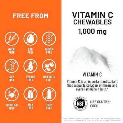 NatureWise Extra Starkes Vitamin C Kautabletten 1000 mg für Erwachsene - Natürlicher Orangen-Geschmack - Immunsystem & Antioxidantien Unterstützung - Non-GMO, Vegan & Zuckerfrei - 90 Kautabletten [45-Tage-Vorrat]