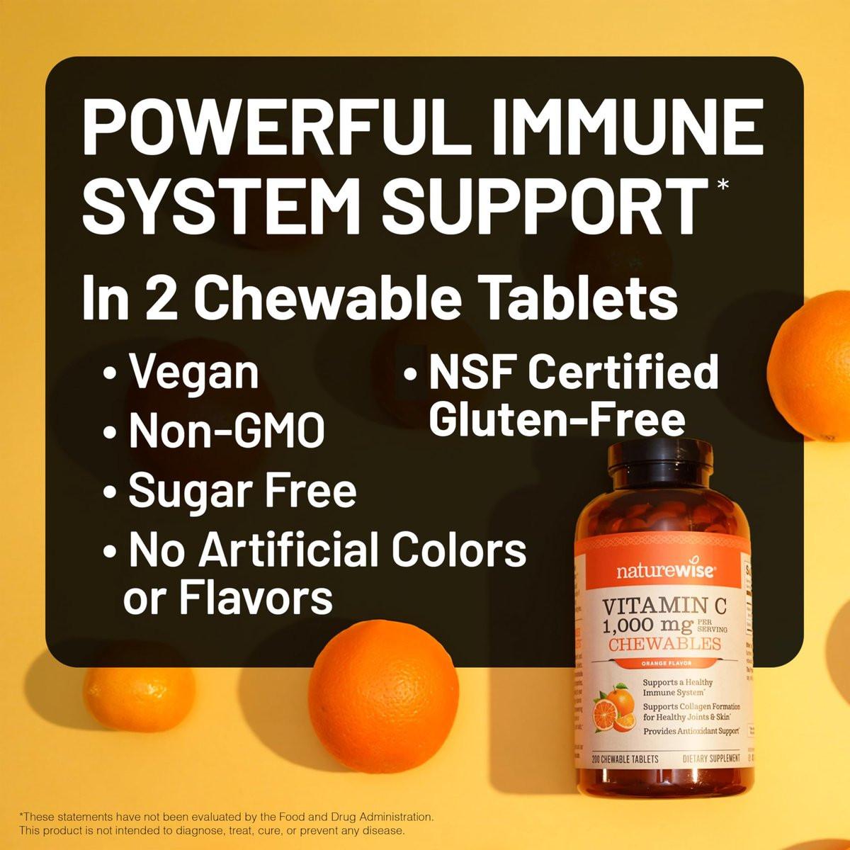 NatureWise Extra Starkes Vitamin C Kautabletten 1000 mg für Erwachsene - Natürlicher Orangen-Geschmack - Immunsystem & Antioxidantien Unterstützung - Non-GMO, Vegan & Zuckerfrei - 90 Kautabletten [45-Tage-Vorrat]
