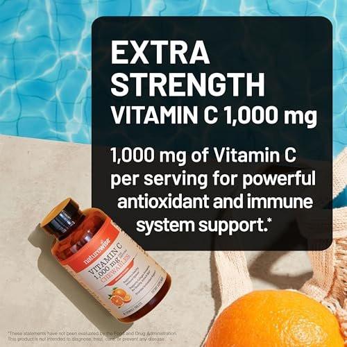 NatureWise Extra Starkes Vitamin C Kautabletten 1000 mg für Erwachsene - Natürlicher Orangen-Geschmack - Immunsystem & Antioxidantien Unterstützung - Non-GMO, Vegan & Zuckerfrei - 90 Kautabletten [45-Tage-Vorrat]