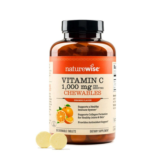 NatureWise Extra Starkes Vitamin C Kautabletten 1000 mg für Erwachsene - Natürlicher Orangen-Geschmack - Immunsystem & Antioxidantien Unterstützung - Non-GMO, Vegan & Zuckerfrei - 90 Kautabletten [45-Tage-Vorrat]