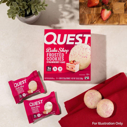 Quest Nutrition Frosted Protein Cookies, Erdbeerkuchen, <1g Zucker, 5g Protein, 1g Netto-Kohlenhydrate, Glutenfrei, 8 Kekse