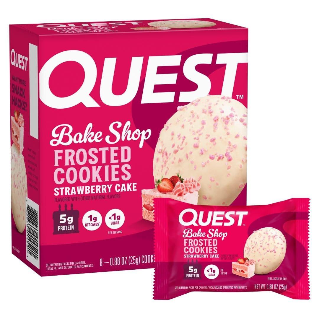 Quest Nutrition Frosted Protein Cookies, Erdbeerkuchen, <1g Zucker, 5g Protein, 1g Netto-Kohlenhydrate, Glutenfrei, 8 Kekse