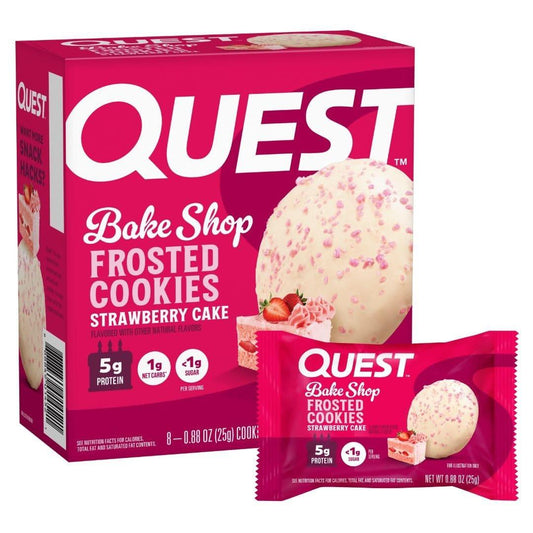 Quest Nutrition Frosted Protein Cookies, Erdbeerkuchen, <1g Zucker, 5g Protein, 1g Netto-Kohlenhydrate, Glutenfrei, 8 Kekse