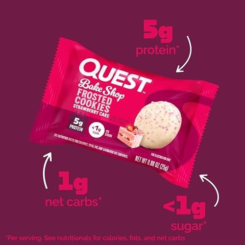 Quest Nutrition Frosted Protein Cookies, Erdbeerkuchen, <1g Zucker, 5g Protein, 1g Netto-Kohlenhydrate, Glutenfrei, 8 Kekse
