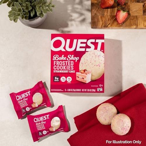 Quest Nutrition Frosted Protein Cookies, Erdbeerkuchen, <1g Zucker, 5g Protein, 1g Netto-Kohlenhydrate, Glutenfrei, 8 Kekse