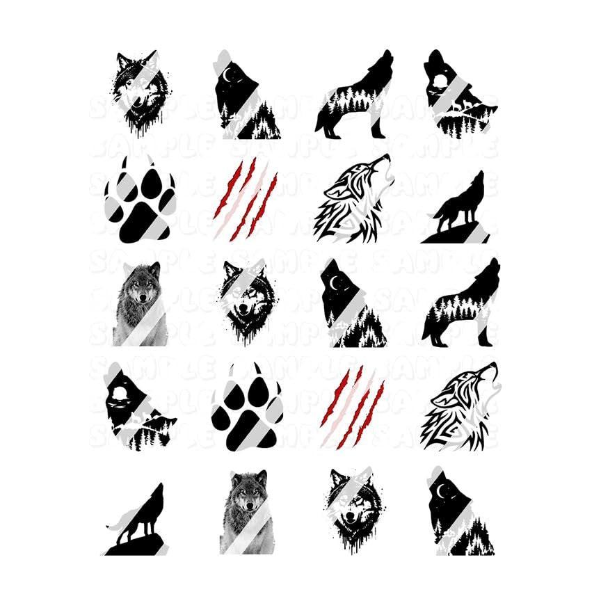 Wolf Black Nail Art Decals – Wasserschiebefolien – Design #3