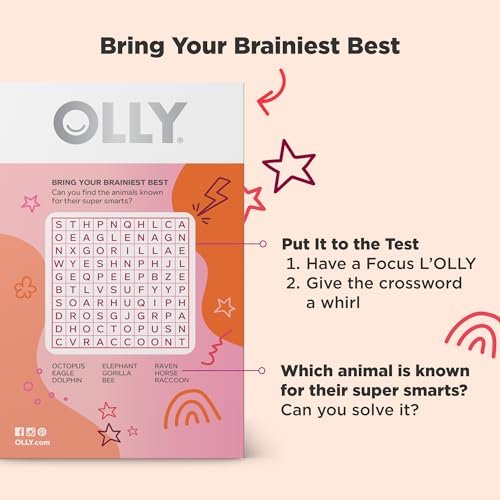 OLLY Focus Buddies L’OLLY Pops für Kinder ab 4 Jahren – Cognizin, Vitamine B6 und B12, Omega-3 ALA – Unterstützt fokussierte Aufmerksamkeit und gesunde Gehirnfunktion – Wassermelone-Erdbeer-Geschmack – 25 Stück