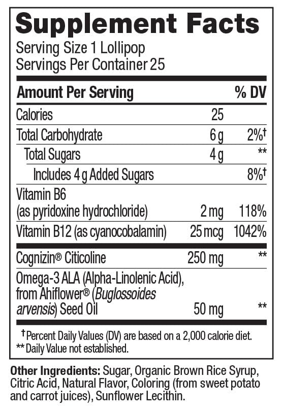 OLLY Focus Buddies L’OLLY Pops für Kinder ab 4 Jahren – Cognizin, Vitamine B6 und B12, Omega-3 ALA – Unterstützt fokussierte Aufmerksamkeit und gesunde Gehirnfunktion – Wassermelone-Erdbeer-Geschmack – 25 Stück