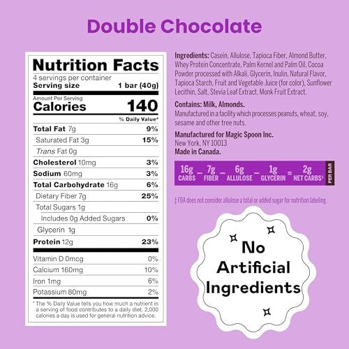 Magic Spoon Treats – 8 Proteinriegel, Double Chocolate – High Protein, Glutenfrei, Zuckerfrei, Low Carb & Keto-freundlich – Gesunder Snack für Erwachsene