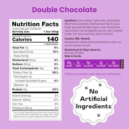 Magic Spoon Treats – 8 Proteinriegel, Double Chocolate – High Protein, Glutenfrei, Zuckerfrei, Low Carb & Keto-freundlich – Gesunder Snack für Erwachsene